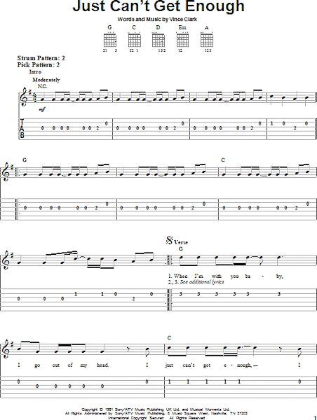 Just Can't Get Enough - Easy Guitar with TAB, New, Main