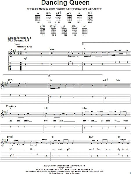 Dancing Queen - Easy Guitar with TAB, New, Main