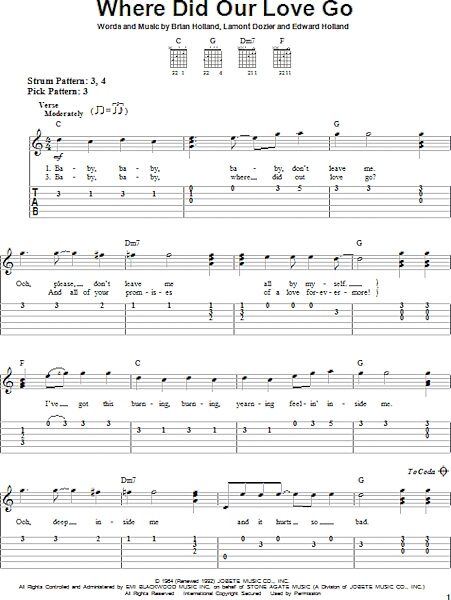 Where Did Our Love Go - Easy Guitar with TAB, New, Main