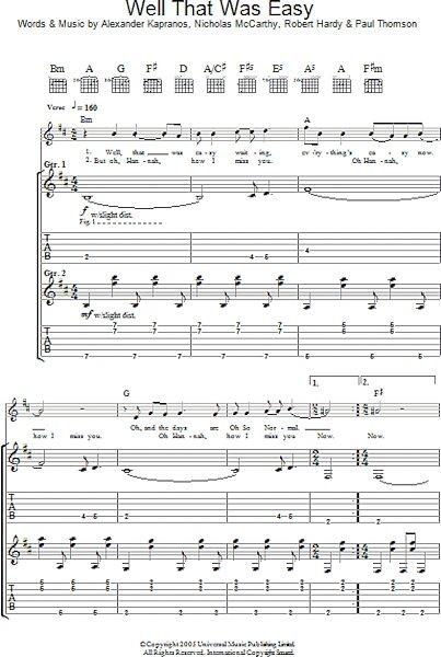 Well That Was Easy - Guitar TAB, New, Main