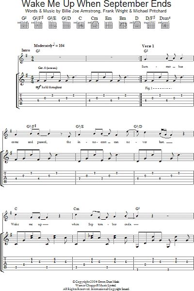Wake Me Up When September Ends - Guitar TAB, New, Main