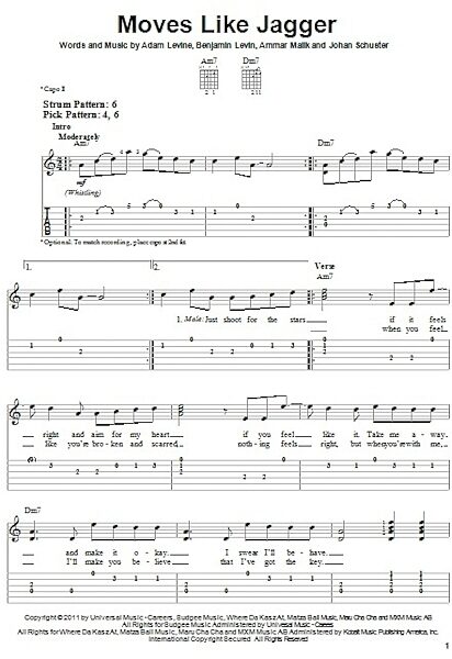 Moves Like Jagger - Easy Guitar with TAB, New, Main