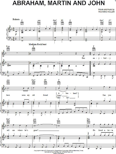 Abraham, Martin And John - Piano/Vocal/Guitar, New, Main