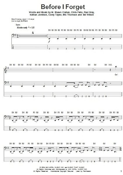 Before I Forget - Bass Tab, New, Main