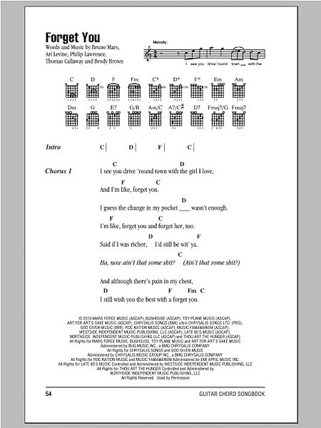 Forget You - Guitar Chords/Lyrics, New, Main