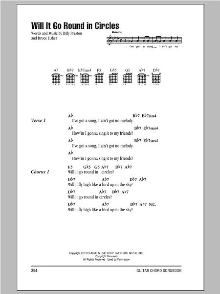 Will It Go Round In Circles - Guitar Chords/Lyrics, New, Main