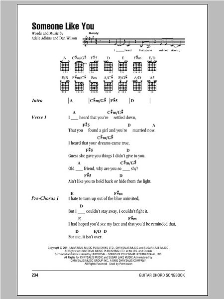 Someone Like You - Guitar Chords/Lyrics, New, Main