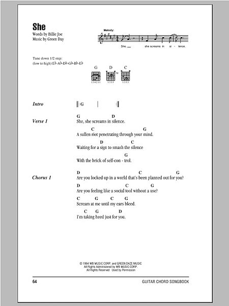 She - Guitar Chords/Lyrics, New, Main