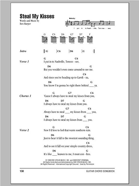 Steal My Kisses - Guitar Chords/Lyrics, New, Main