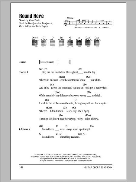 Round Here - Guitar Chords/Lyrics, New, Main