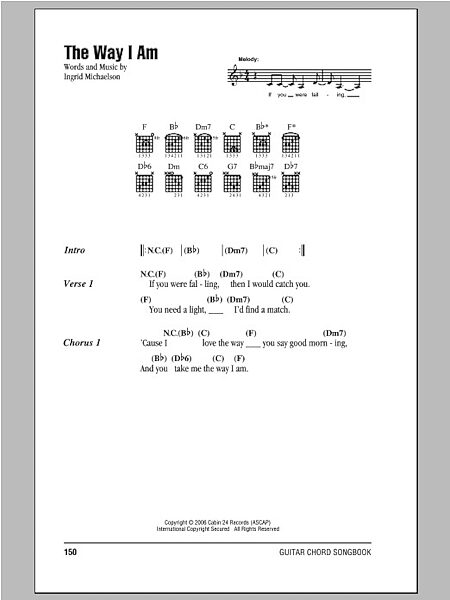 The Way I Am - Guitar Chords/Lyrics, New, Main