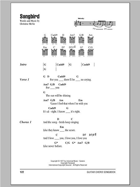 Songbird - Guitar Chords/Lyrics, New, Main