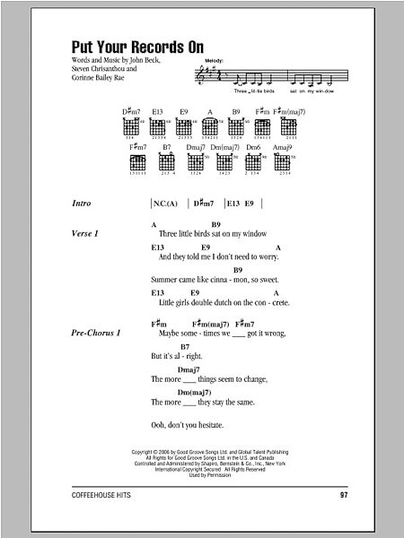 Put Your Records On - Guitar Chords/Lyrics, New, Main