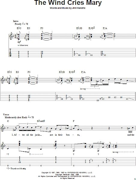 The Wind Cries Mary - Guitar Tab Play-Along, New, Main