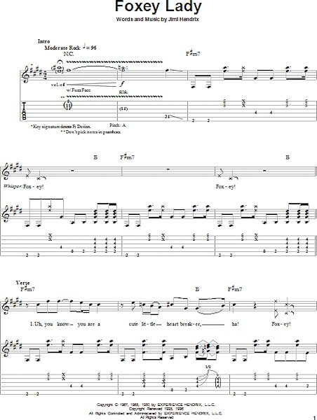 Foxey Lady - Guitar Tab Play-Along, New, Main