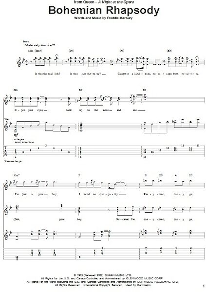 Bohemian Rhapsody - Guitar TAB, New, Main