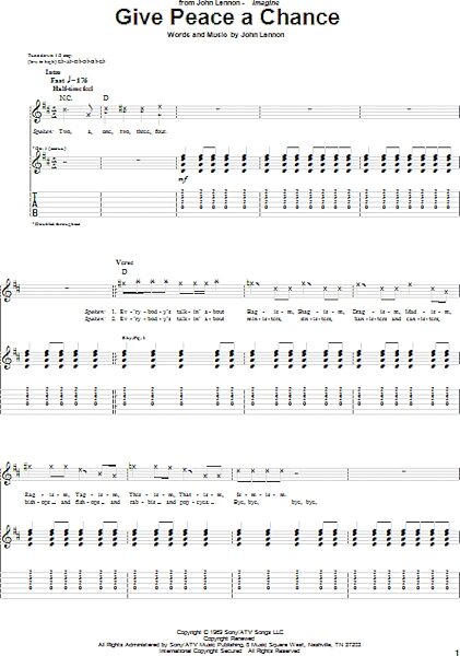 Give Peace A Chance - Guitar TAB, New, Main
