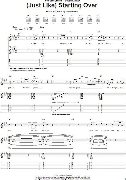 (Just Like) Starting Over - Guitar TAB, New, Main