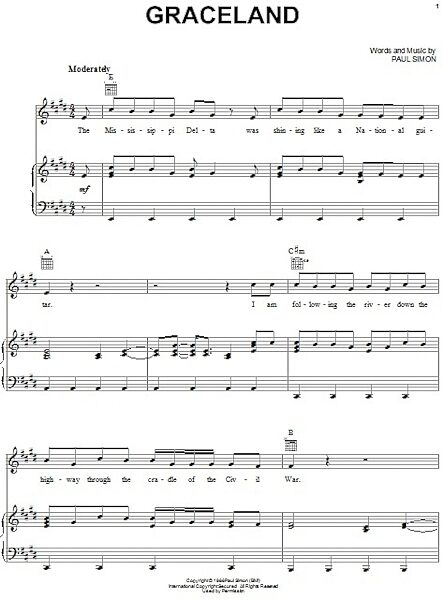 Graceland - Piano/Vocal/Guitar, New, Main