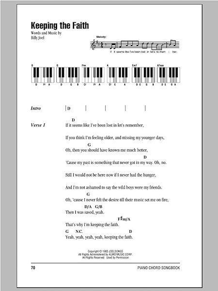 Keeping The Faith - Piano Chords/Lyrics, New, Main