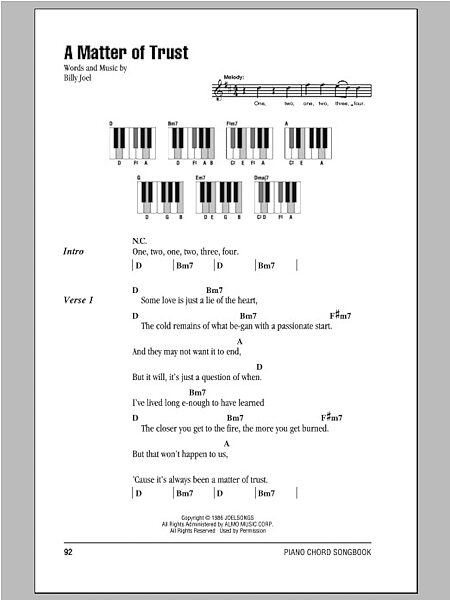 A Matter Of Trust - Piano Chords/Lyrics, New, Main