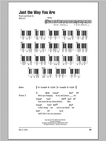 Just The Way You Are - Piano Chords/Lyrics, New, Main