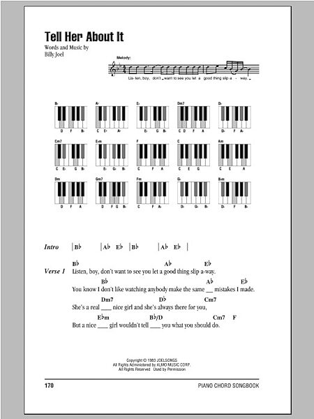 Tell Her About It - Piano Chords/Lyrics, New, Main