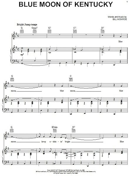 Blue Moon Of Kentucky - Piano/Vocal/Guitar, New, Main