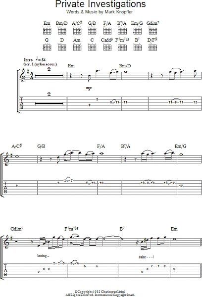 Private Investigations - Guitar TAB, New, Main