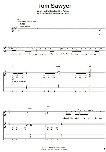 Tom Sawyer - Guitar Tab Play-Along, New, Main