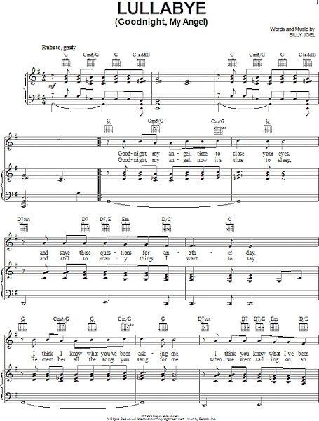 Lullabye (Goodnight, My Angel) - Piano/Vocal/Guitar, New, Main