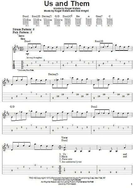 Us And Them - Easy Guitar with TAB, New, Main
