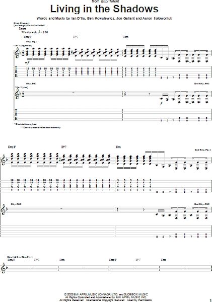 Living In The Shadows - Guitar TAB, New, Main