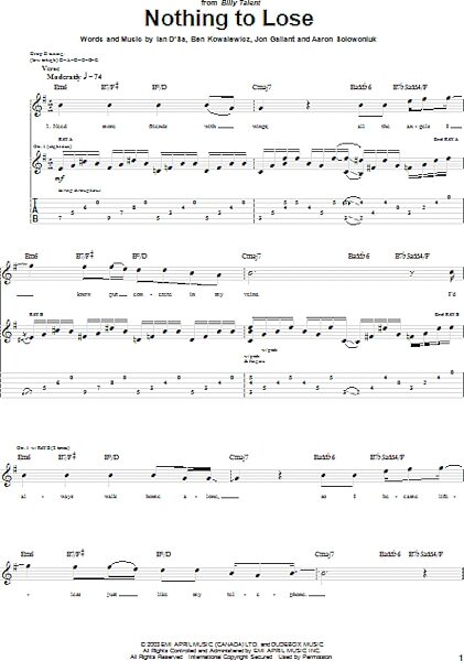 Nothing To Lose - Guitar TAB, New, Main