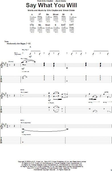 Say What You Will - Guitar TAB, New, Main