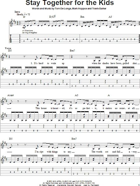 Stay Together For The Kids - Guitar Tab Play-Along, New, Main