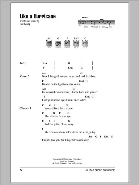 Like A Hurricane - Guitar Chords/Lyrics, New, Main