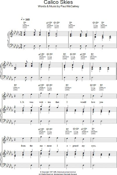 Calico Skies - Piano/Vocal/Guitar, Main