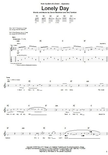 Lonely Day - Guitar TAB, New, Main