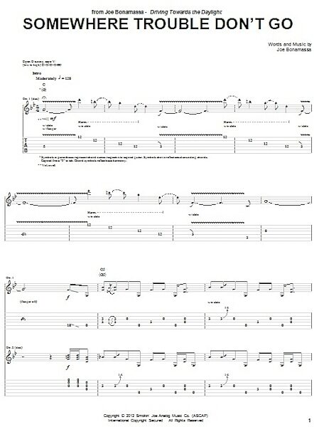 Somewhere Trouble Don't Go - Guitar TAB, New, Main