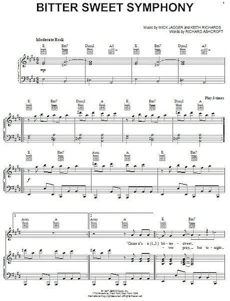 Bitter Sweet Symphony - Piano/Vocal/Guitar, New, Main