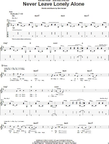 Never Leave Lonely Alone - Guitar TAB, New, Main