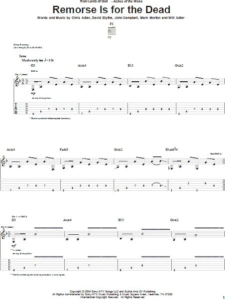 Remorse Is For The Dead - Guitar TAB, New, Main
