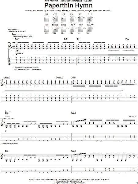 Paperthin Hymn - Guitar TAB, New, Main