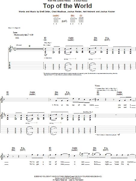 Top Of The World - Guitar TAB, New, Main