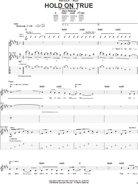 Hold On True - Guitar TAB, New, Main