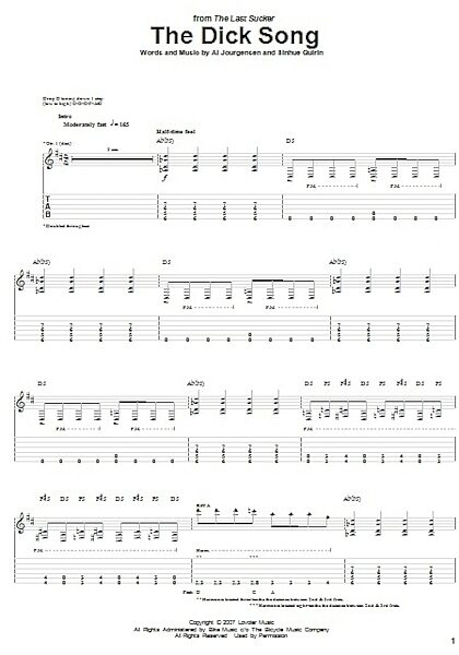 The Dick Song - Guitar TAB, New, Main