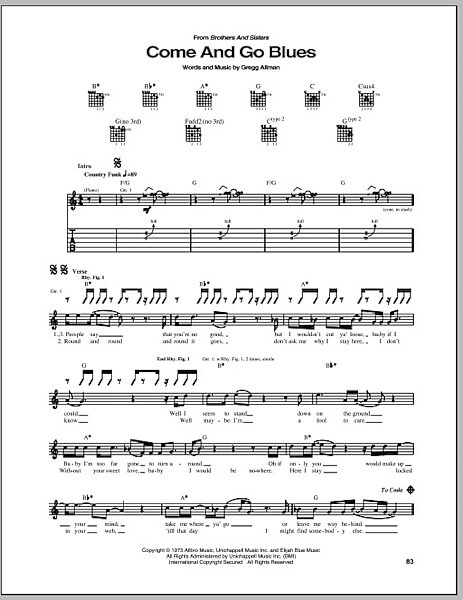 Come And Go Blues - Guitar TAB, New, Main