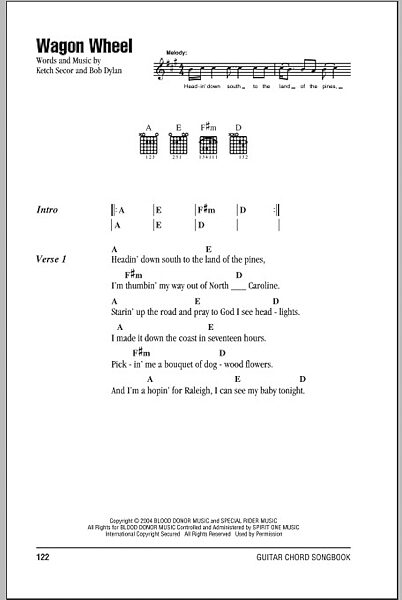 Wagon Wheel - Guitar Chords/Lyrics, New, Main