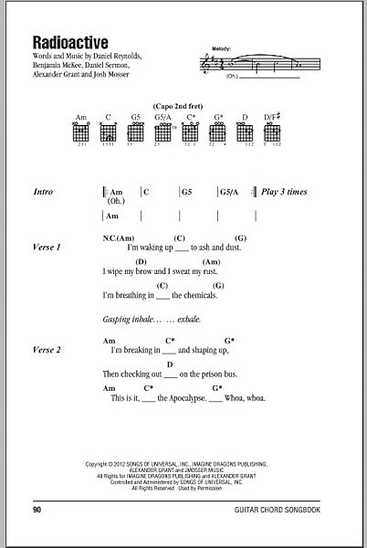 Radioactive - Guitar Chords/Lyrics, New, Main